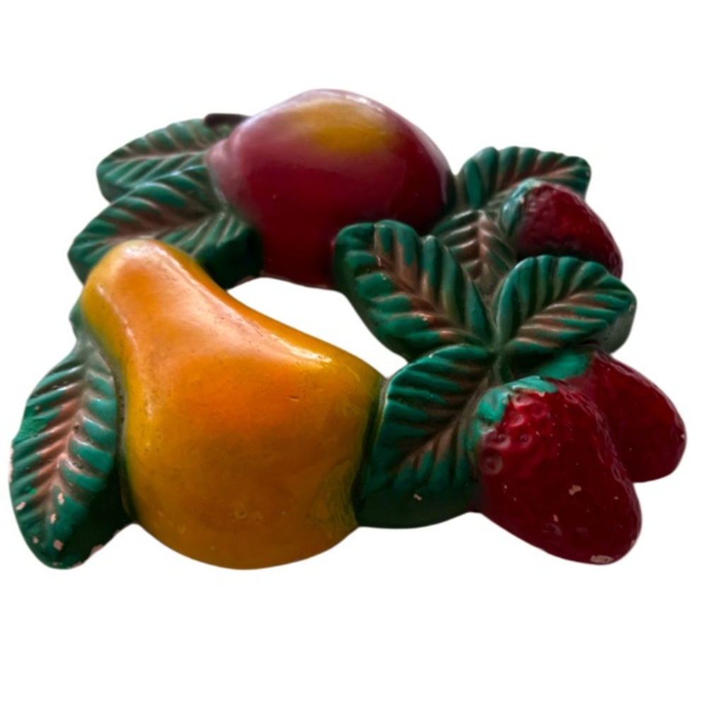 Vintage Arkansas Red Clay Fruit Wall Plaque Pear Apple Strawberries kitschy - Picture 7 of 12
